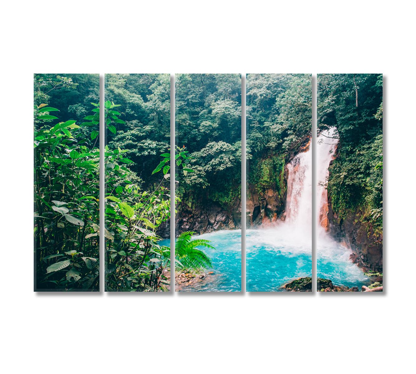 Costa Rica Waterfall in Rainforest Canvas Print-Canvas Print-CetArt-5 Panels-36x24 inches-CetArt