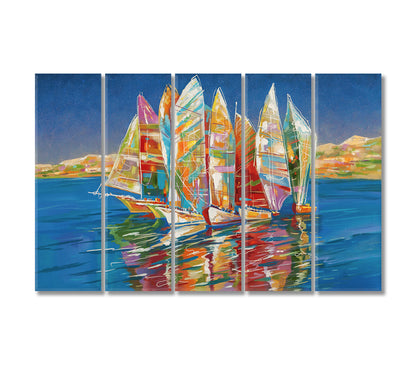 Colorful Sailing Boats in Sea Canvas Print-Canvas Print-CetArt-5 Panels-36x24 inches-CetArt