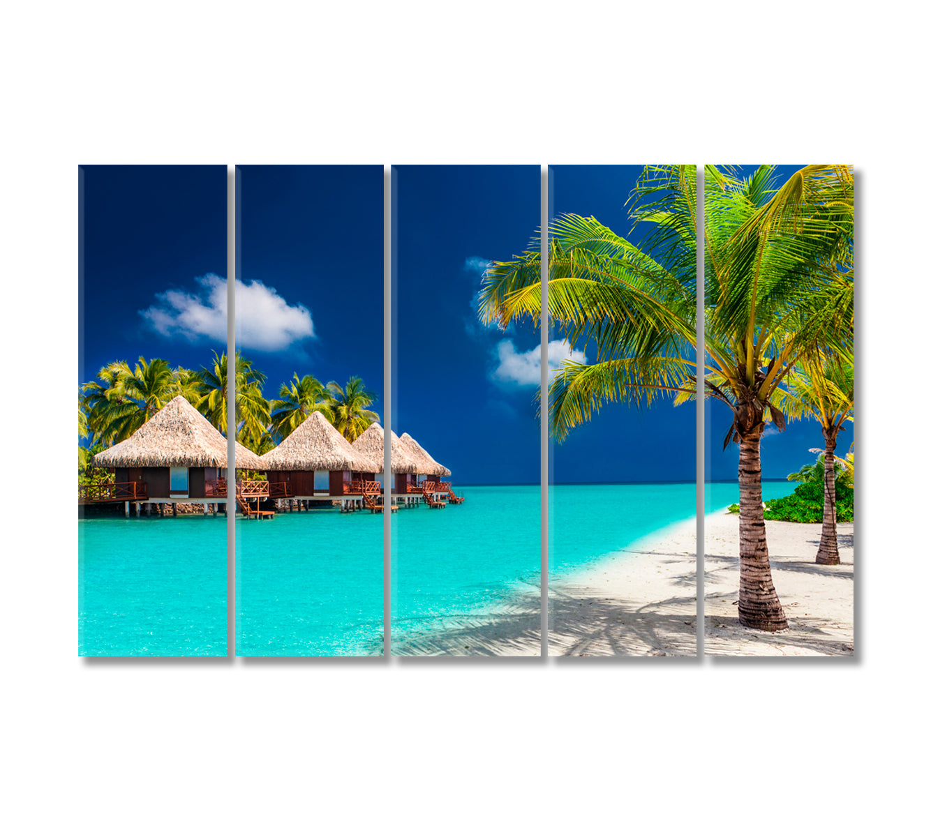 Bungalow on Tropical Island Maldives Canvas Print-Canvas Print-CetArt-5 Panels-36x24 inches-CetArt