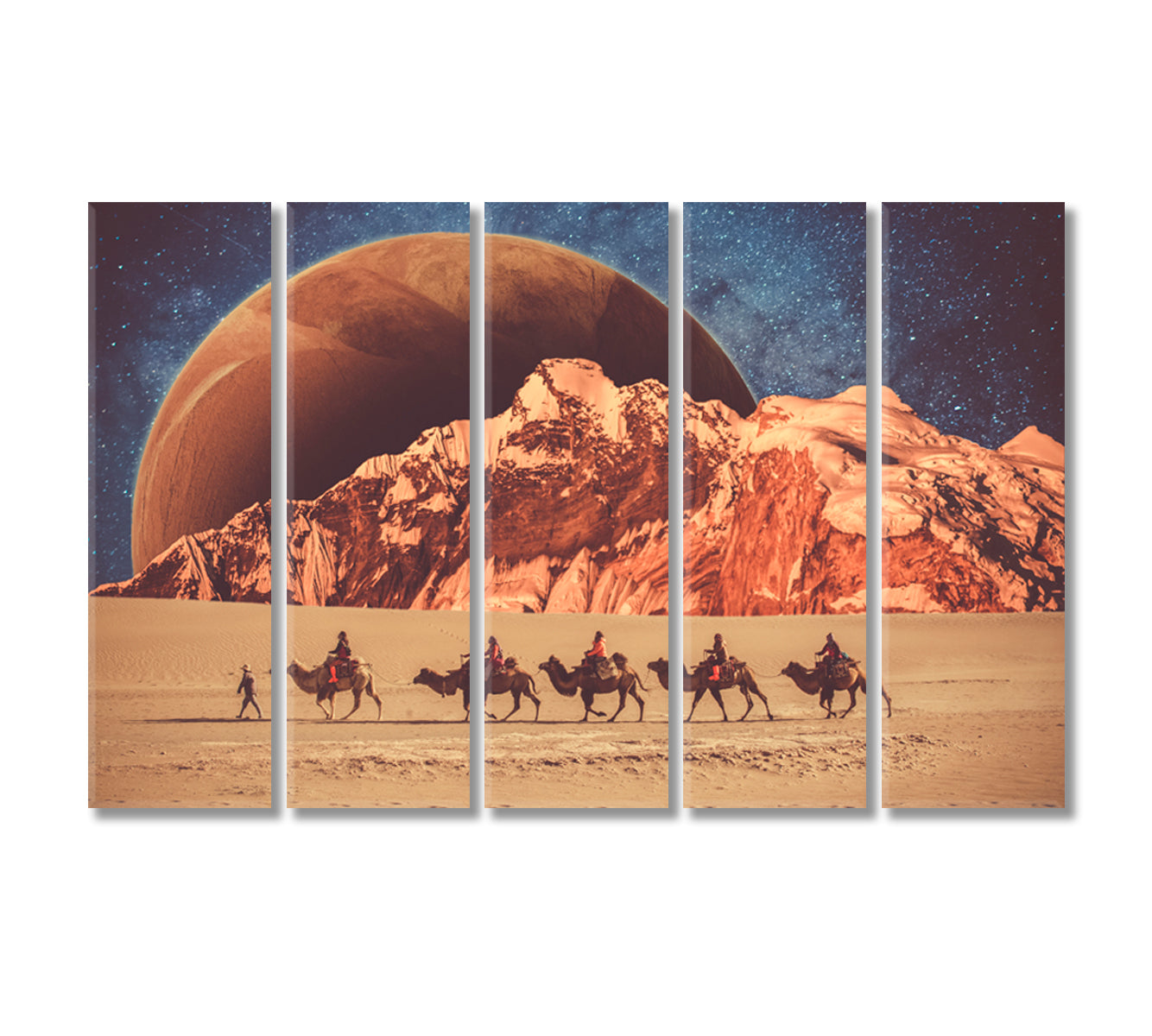 Fantasy Desert in Universe with Camels Canvas Print-Canvas Print-CetArt-5 Panels-36x24 inches-CetArt