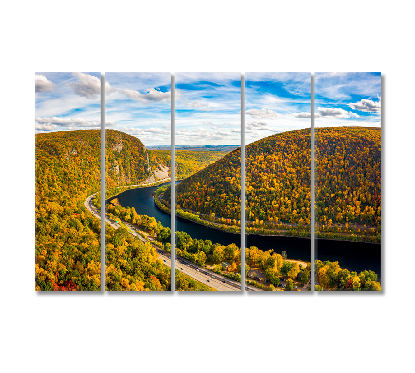 Delaware Water Gap at Autumn Day New Jersey and Pennsylvania Canvas Print-Canvas Print-CetArt-5 Panels-36x24 inches-CetArt