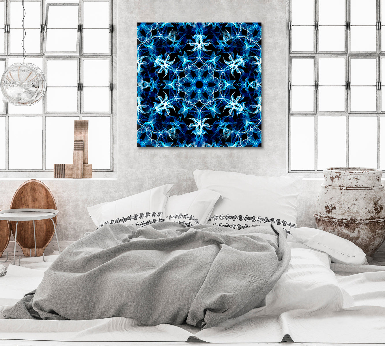 Abstract Blue Kaleidoscope Pattern Canvas Print-Canvas Print-CetArt-1 panel-12x12 inches-CetArt