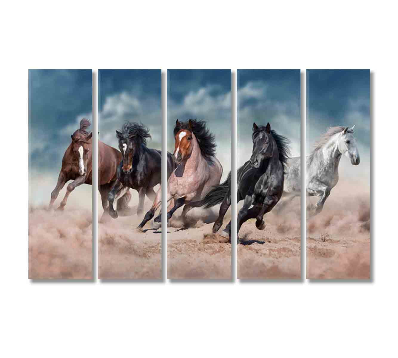 Beautiful Strong Horses Running in Desert Canvas Print-Canvas Print-CetArt-5 Panels-36x24 inches-CetArt