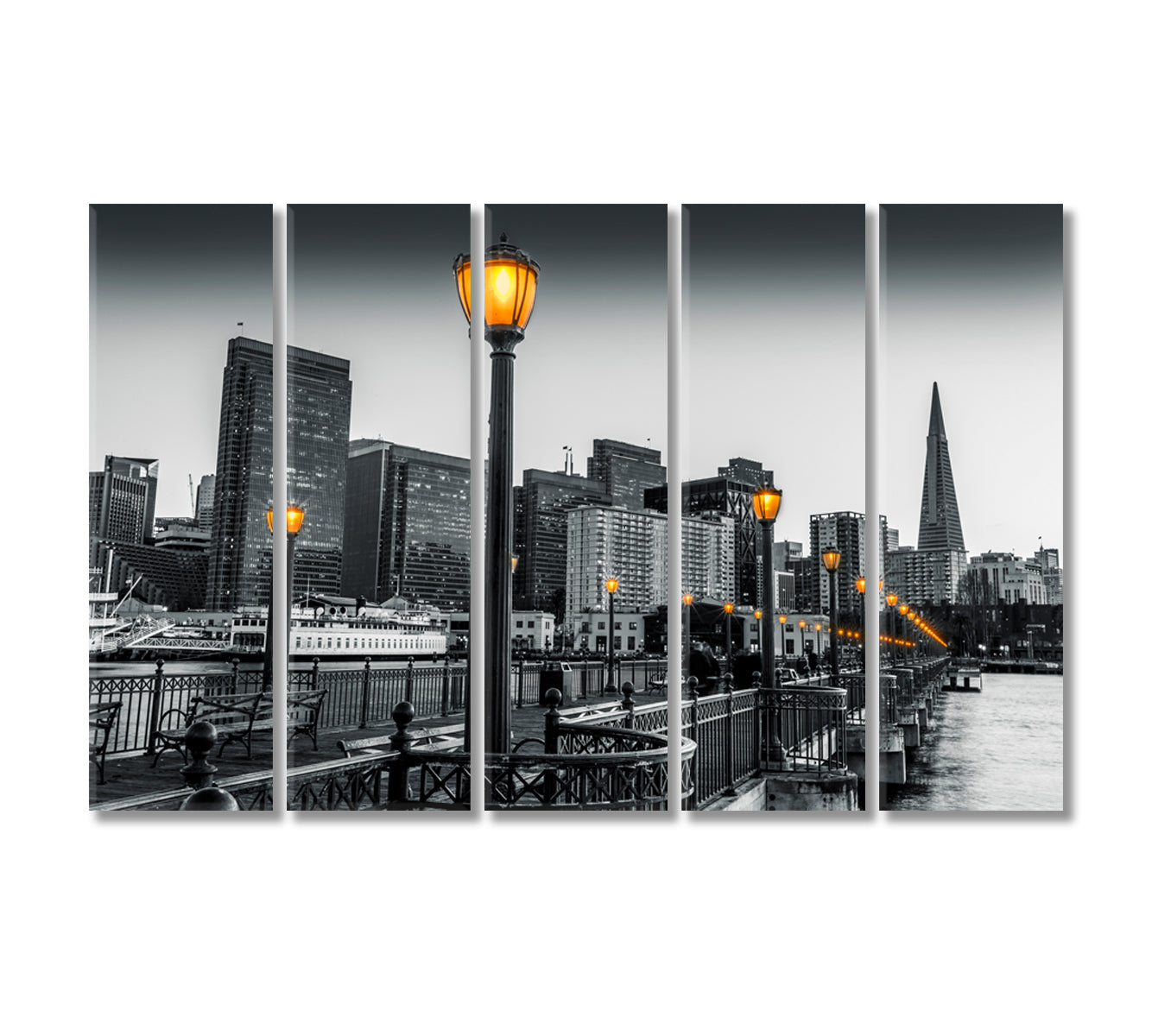 San Francisco in Black and White Canvas Print-Canvas Print-CetArt-5 Panels-36x24 inches-CetArt