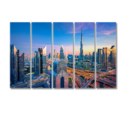 Dubai Amazing City Skyline at Sunset United Arab Emirates Canvas Print-Canvas Print-CetArt-5 Panels-36x24 inches-CetArt