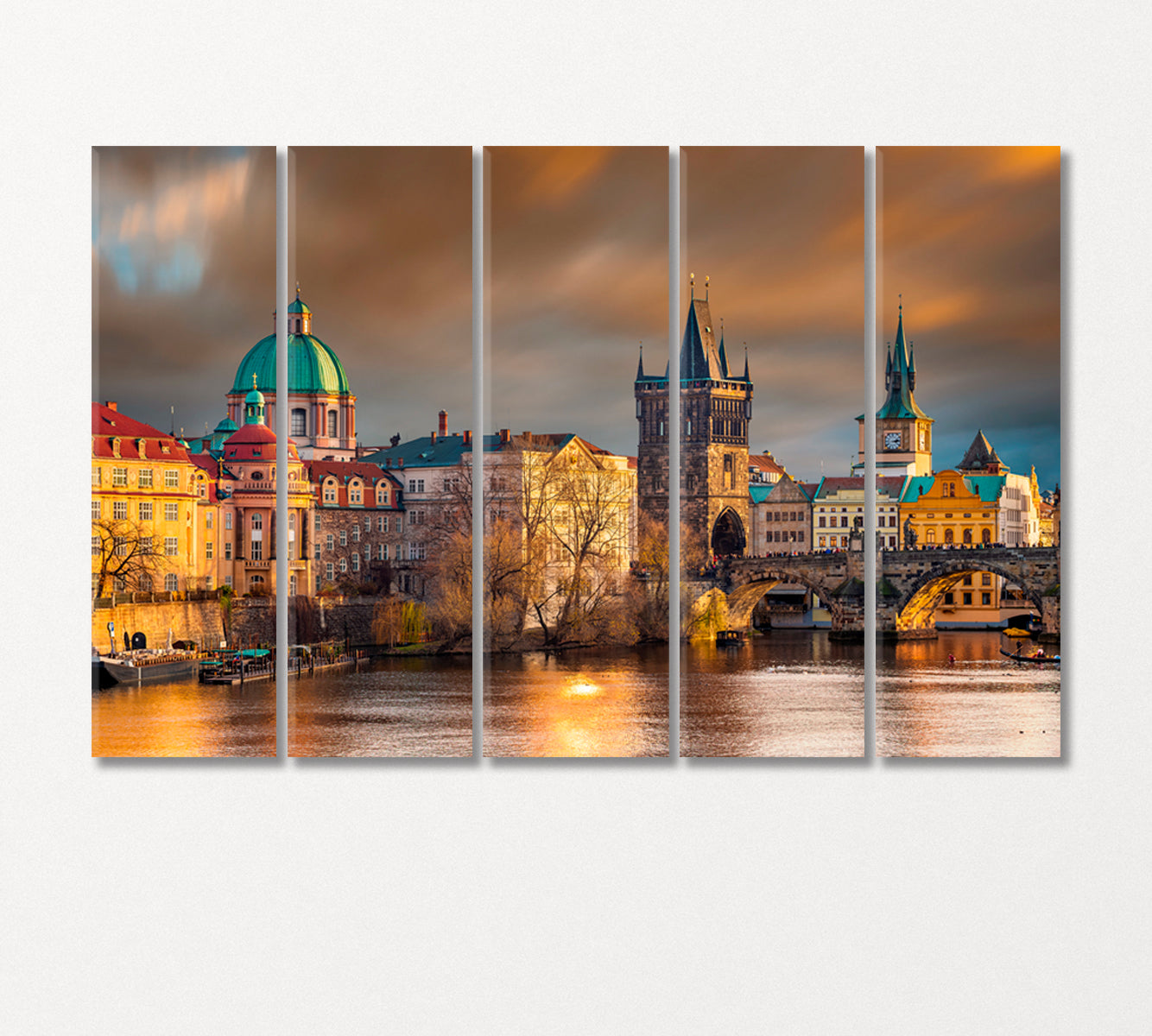 Church of St Francis and Charles Bridge Prague Canvas Print-Canvas Print-CetArt-5 Panels-36x24 inches-CetArt