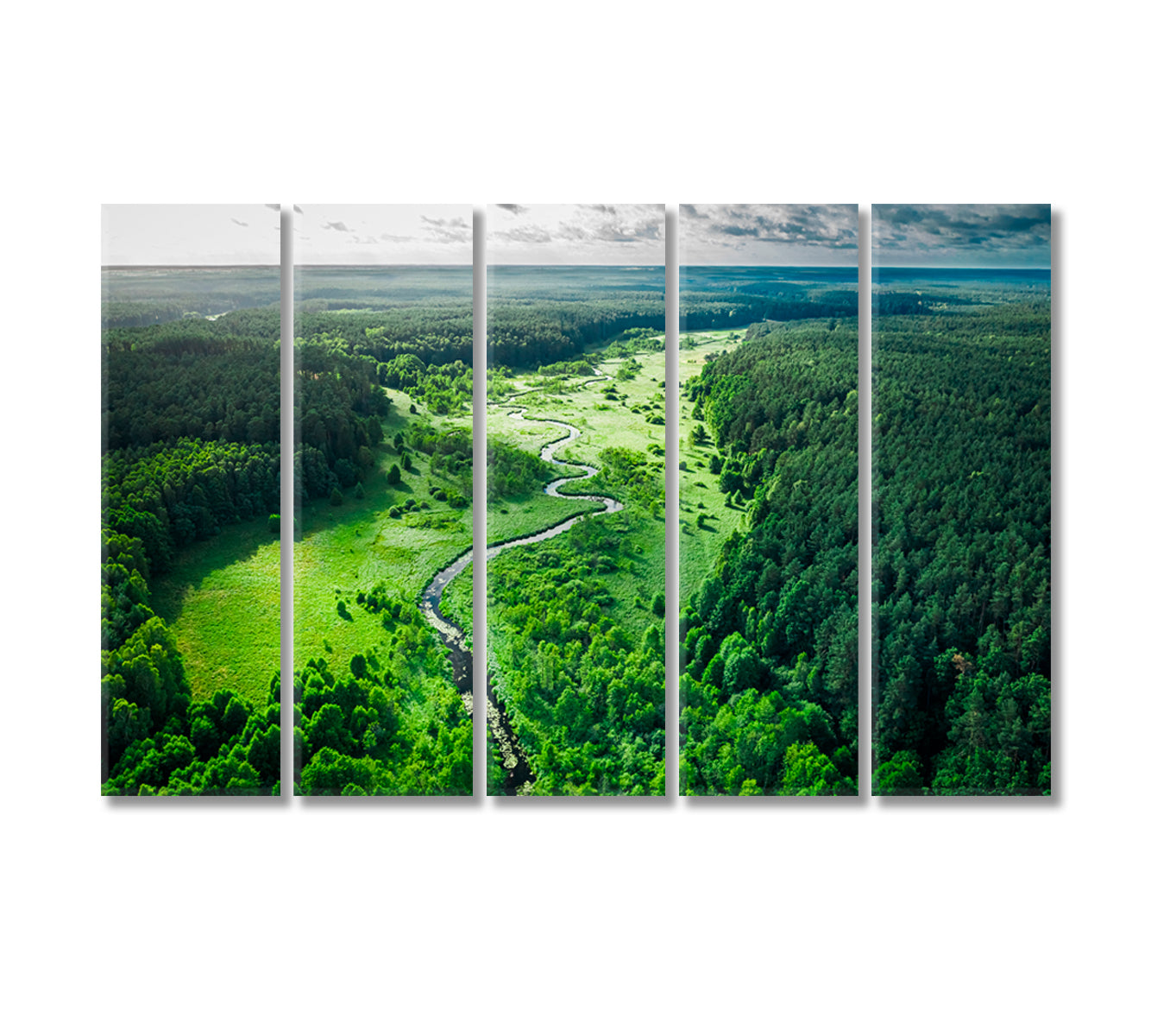 Curvy River and Green Forest Poland Canvas Print-Canvas Print-CetArt-5 Panels-36x24 inches-CetArt