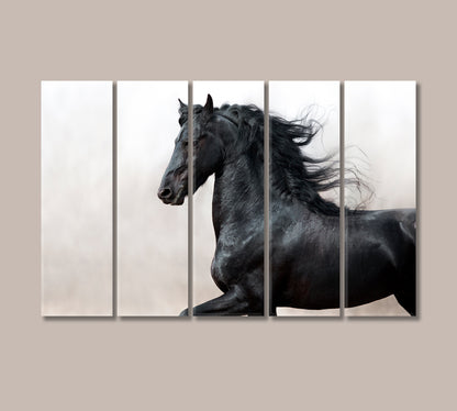 Black Friesian Horse Canvas Print-Canvas Print-CetArt-5 Panels-36x24 inches-CetArt