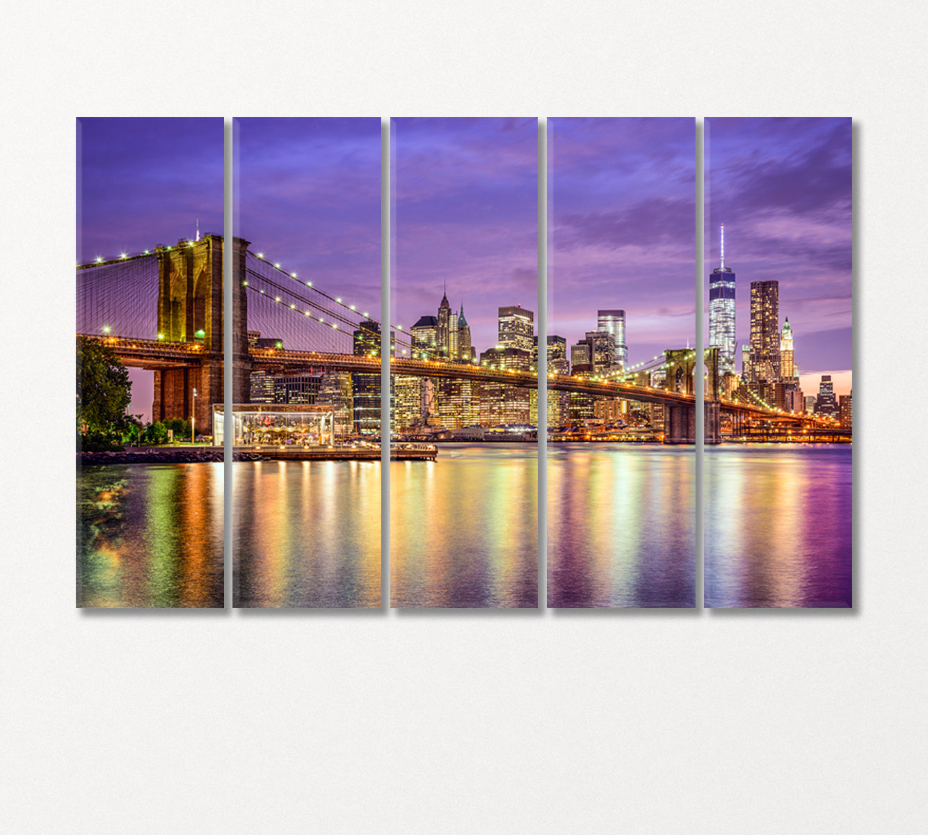 Manhattan Financial District and Brooklyn Bridge at Sunset Canvas Print-Canvas Print-CetArt-5 Panels-36x24 inches-CetArt