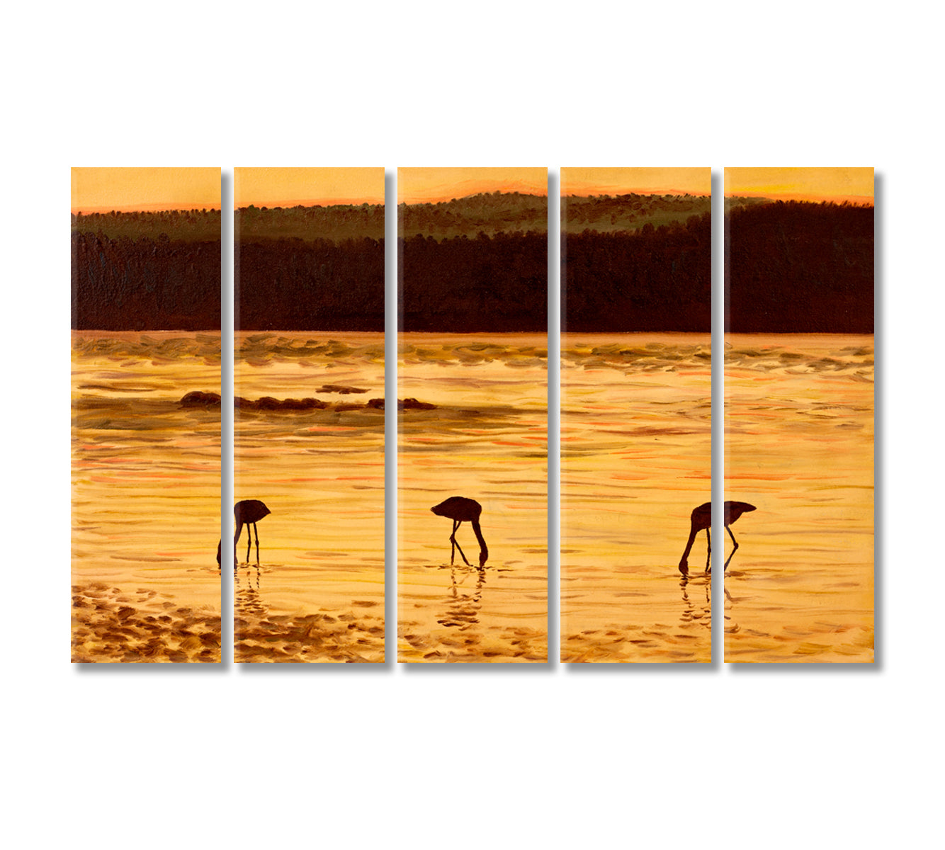 Flamingo Silhouettes at Sunset Canvas Print-Canvas Print-CetArt-5 Panels-36x24 inches-CetArt