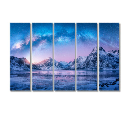 Arctic Landscape with Blue Starry Sky Canvas Print-Canvas Print-CetArt-5 Panels-36x24 inches-CetArt