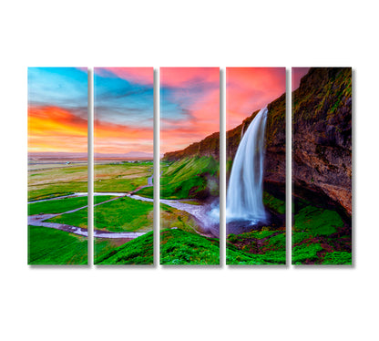 Seljalandsfoss Waterfall at Sunrise Iceland Canvas Print-Canvas Print-CetArt-5 Panels-36x24 inches-CetArt