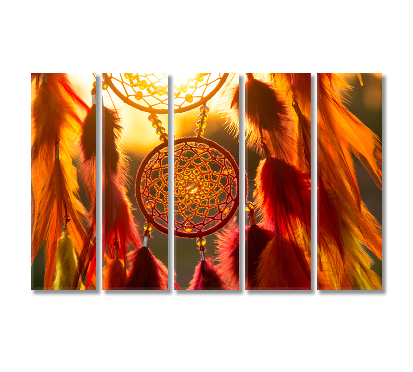 Dreamcatcher with Orange and Red Feathers Canvas Print-Canvas Print-CetArt-5 Panels-36x24 inches-CetArt