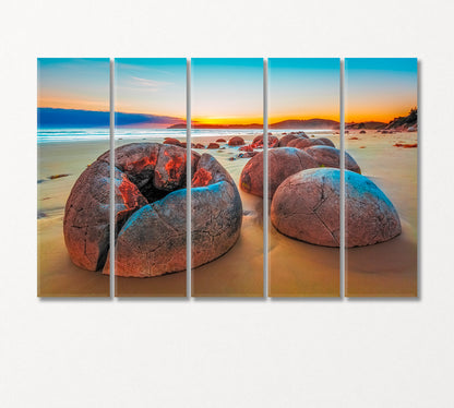 Moeraki Boulders at Koekohe Beach New Zealand Canvas Print-Canvas Print-CetArt-5 Panels-36x24 inches-CetArt