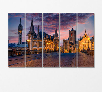 Medieval City of Ghent Belgium Canvas Print-Canvas Print-CetArt-5 Panels-36x24 inches-CetArt