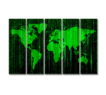 Abstract Binary Code World Map Canvas Print-Canvas Print-CetArt-5 Panels-36x24 inches-CetArt