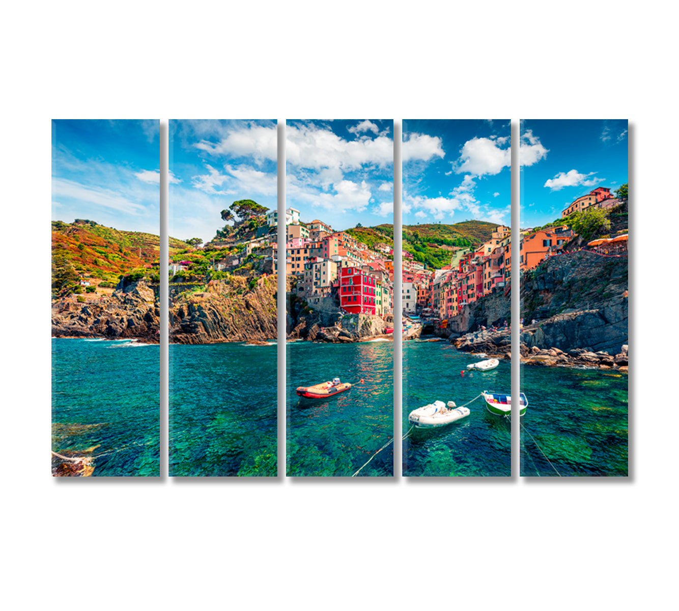 Riomaggiore and Cinque Terre Mountain Range Italy Canvas Print-Canvas Print-CetArt-5 Panels-36x24 inches-CetArt