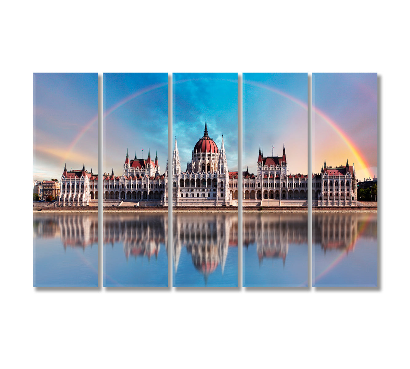 Hungarian Parliament with Reflection in Danube River Canvas Print-Canvas Print-CetArt-5 Panels-36x24 inches-CetArt