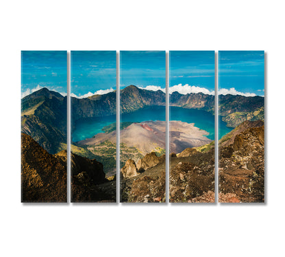 Mount Rinjani Gunung Rinjani Volcanic Mountain with Crater Lake Canvas Print-Canvas Print-CetArt-5 Panels-36x24 inches-CetArt