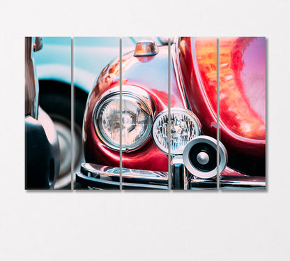 Headlights of Red Retro Car Canvas Print-Canvas Print-CetArt-5 Panels-36x24 inches-CetArt