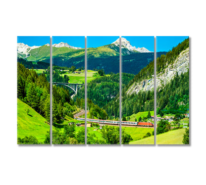 Passenger Train at Brenner Railway in Austrian Alps Canvas Print-Canvas Print-CetArt-5 Panels-36x24 inches-CetArt