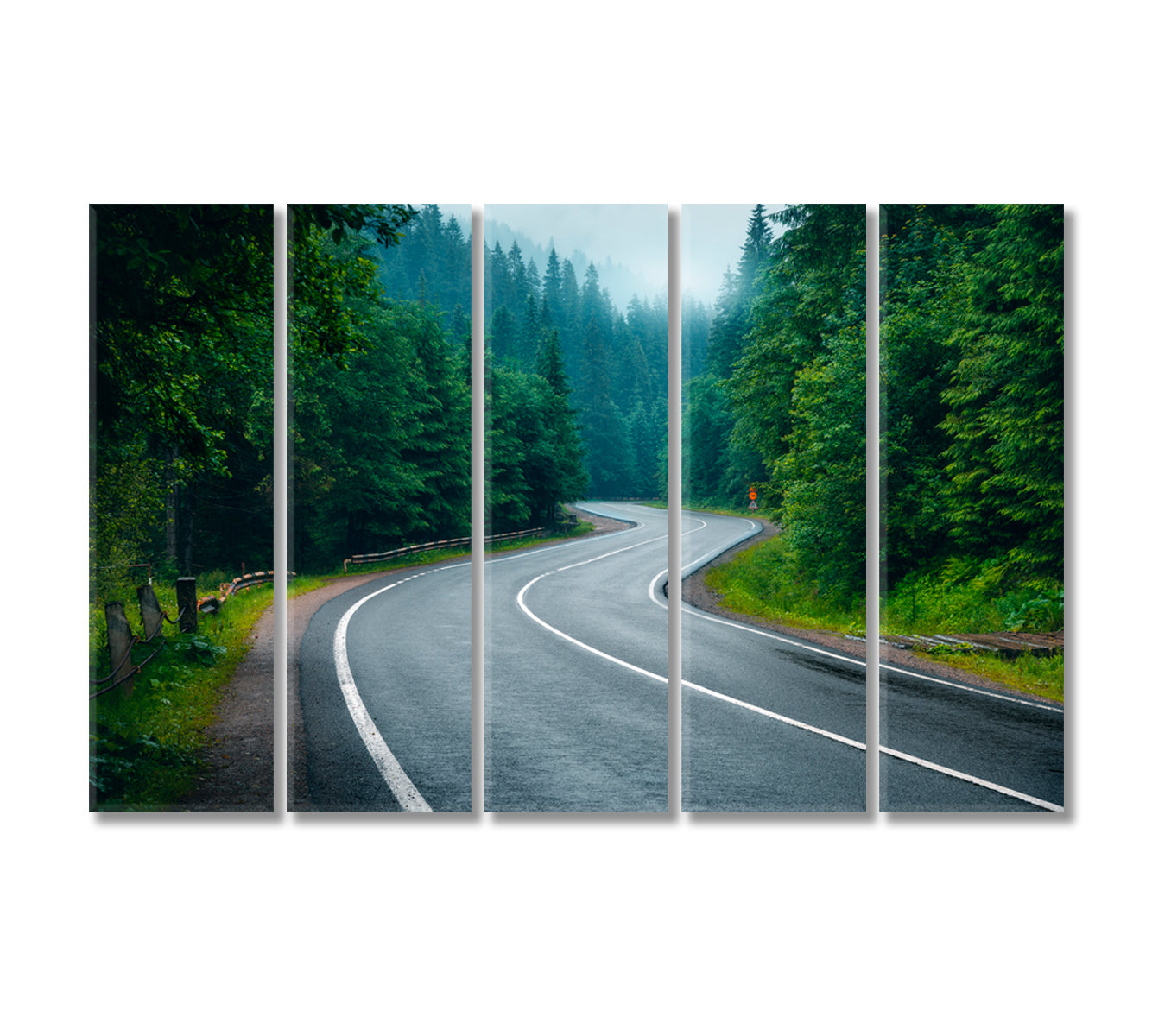 Beautiful Mountain Road in Foggy Forest on Rainy Day Canvas Print-Canvas Print-CetArt-5 Panels-36x24 inches-CetArt