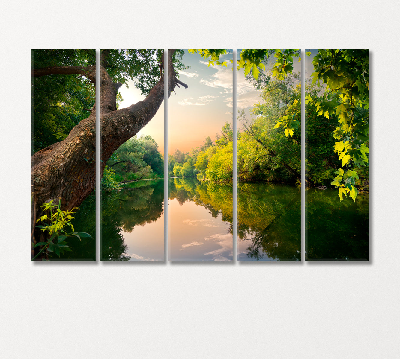 Pond at Sunset Spring Landscape Canvas Print-Canvas Print-CetArt-5 Panels-36x24 inches-CetArt