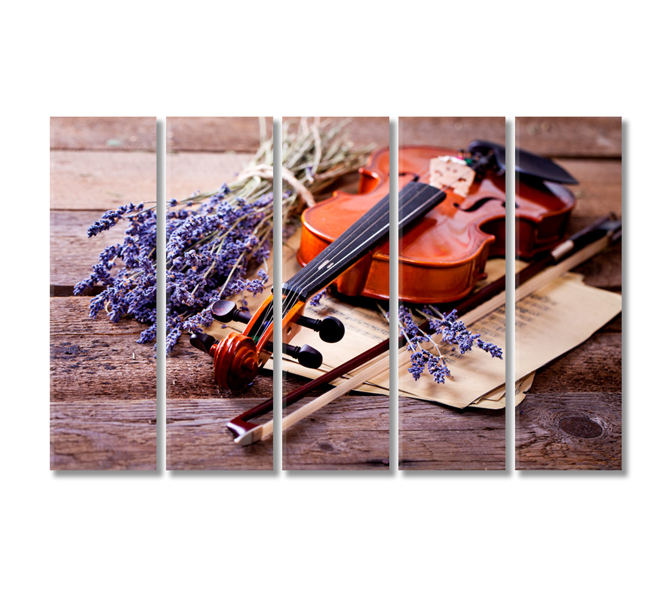 Violin and Lavender Flowers Canvas Print-Canvas Print-CetArt-5 Panels-36x24 inches-CetArt