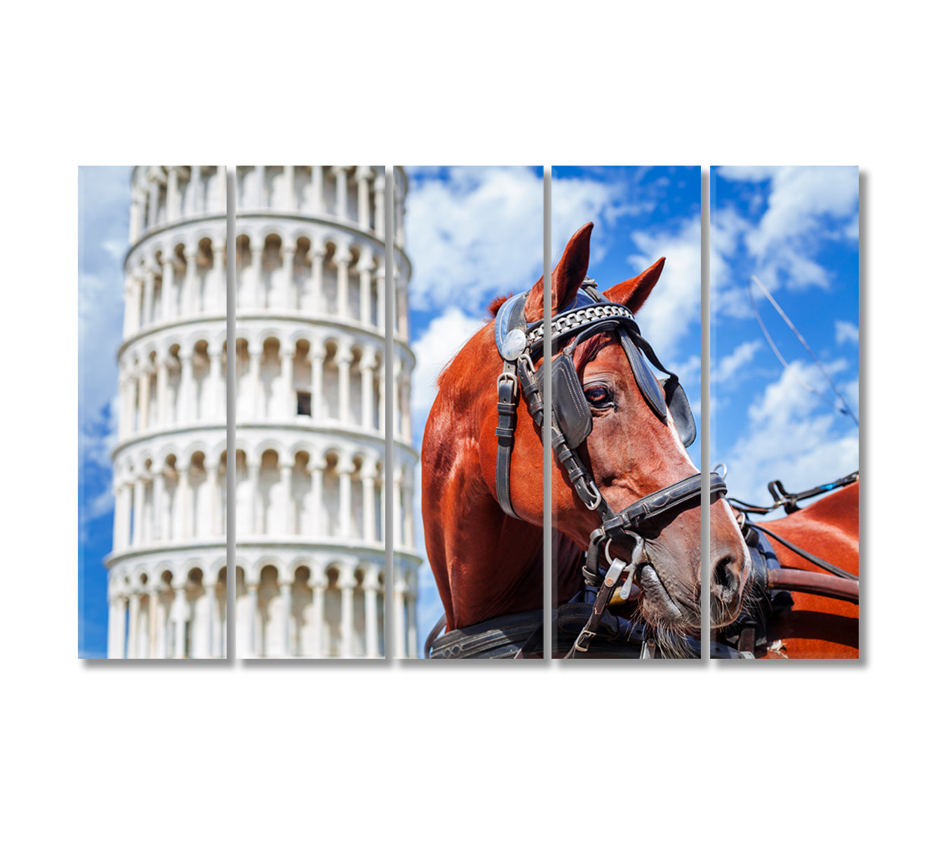 Horse and Leaning Tower of Pisa Canvas Print-Canvas Print-CetArt-5 Panels-36x24 inches-CetArt