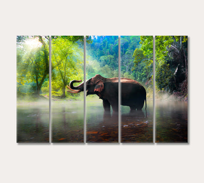 Elephant in Kanchanaburi Forest Thailand Canvas Print-Canvas Print-CetArt-5 Panels-36x24 inches-CetArt