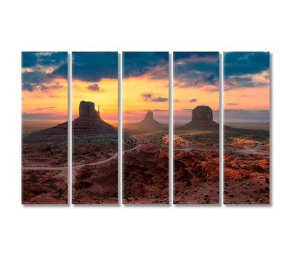 Monument Valley at Sunrise Arizona Utah USA Canvas Print-Canvas Print-CetArt-5 Panels-36x24 inches-CetArt