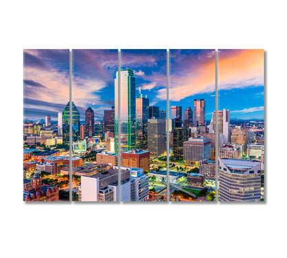 Dallas Skyline USA Canvas Print-Canvas Print-CetArt-5 Panels-36x24 inches-CetArt