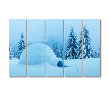 Igloo House in Winter Forest Mountains Canvas Print-Canvas Print-CetArt-5 Panels-36x24 inches-CetArt