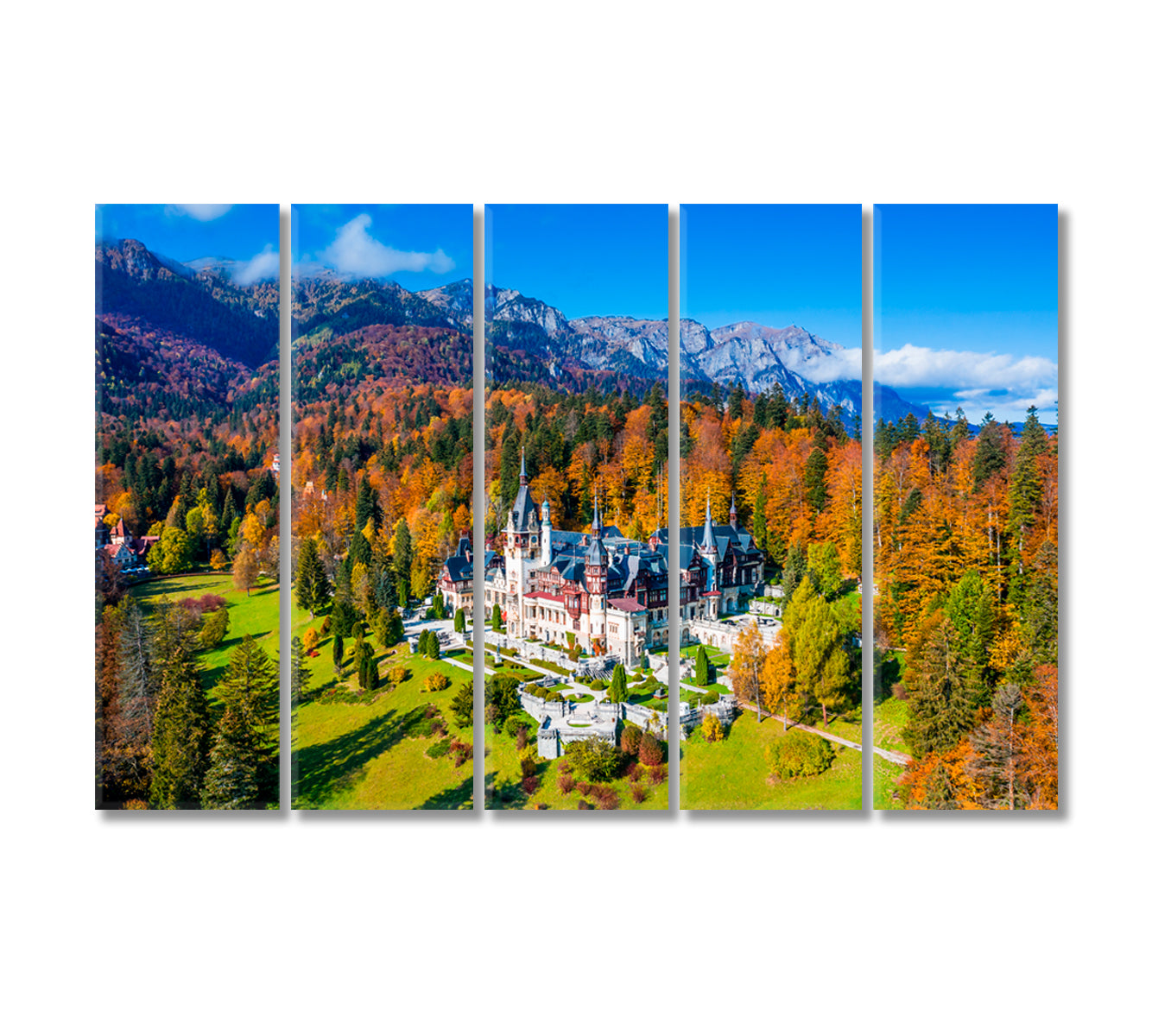 Peles Castle in Autumn Sinaia Romania Canvas Print-Canvas Print-CetArt-5 Panels-36x24 inches-CetArt