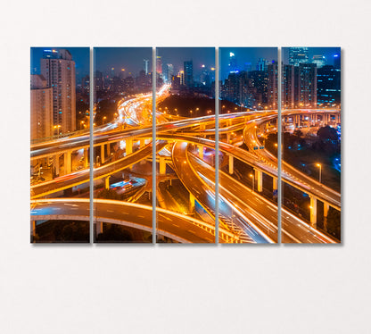 Shanghai Night Highway Canvas Print-Canvas Print-CetArt-5 Panels-36x24 inches-CetArt