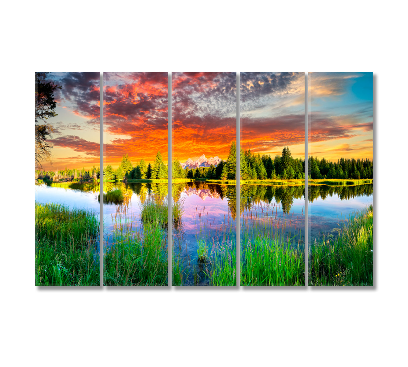 Teton Range and Snake River Wyoming Canvas Print-Canvas Print-CetArt-5 Panels-36x24 inches-CetArt