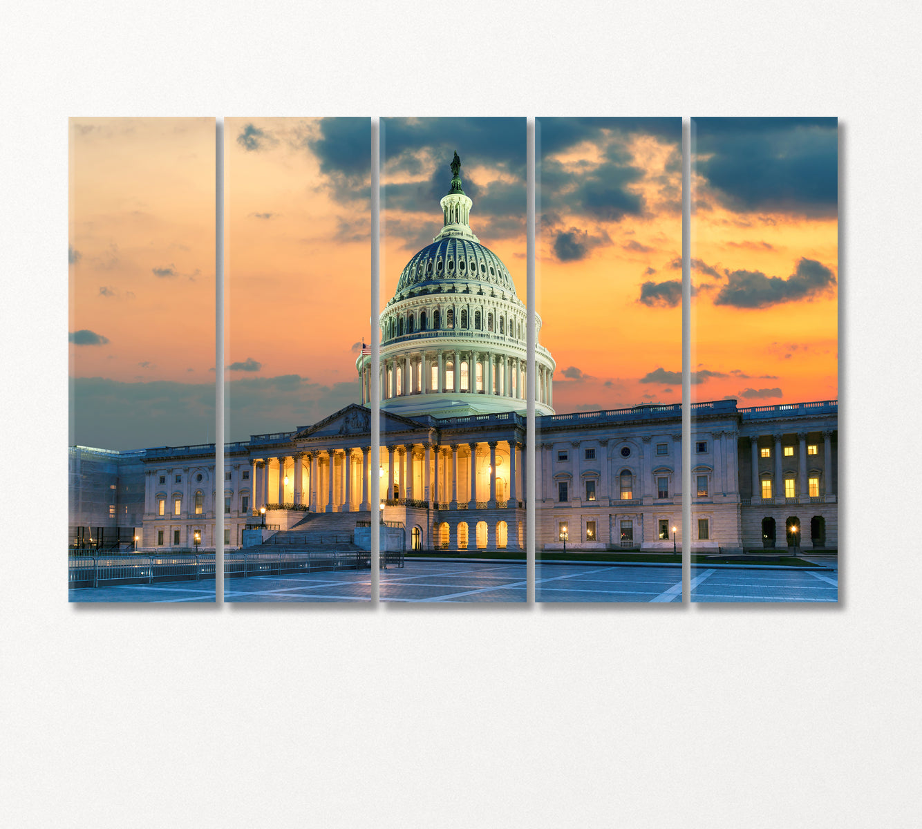 United States Capitol Building at Sunset Washington Canvas Print-Canvas Print-CetArt-5 Panels-36x24 inches-CetArt