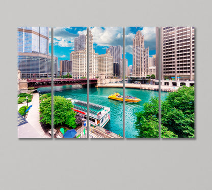 Chicago Downtown at Summer Day USA Canvas Print-Canvas Print-CetArt-5 Panels-36x24 inches-CetArt