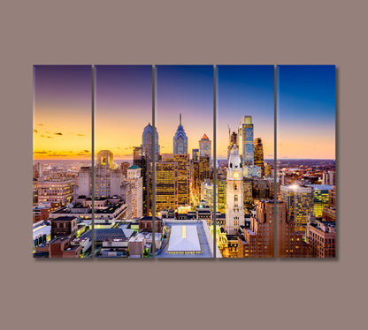 Philadelphia City at Dusk USA Canvas Print-Canvas Print-CetArt-5 Panels-36x24 inches-CetArt