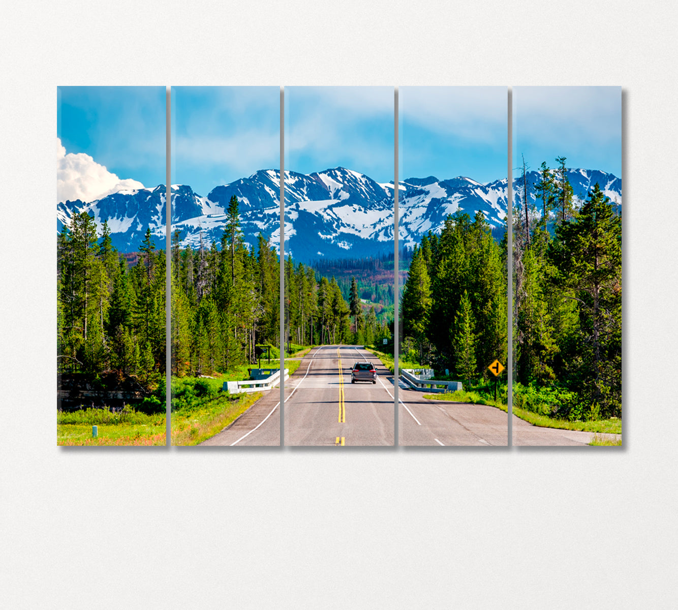 Road in Yellowstone National Park Wyoming USA Canvas Print-Canvas Print-CetArt-5 Panels-36x24 inches-CetArt