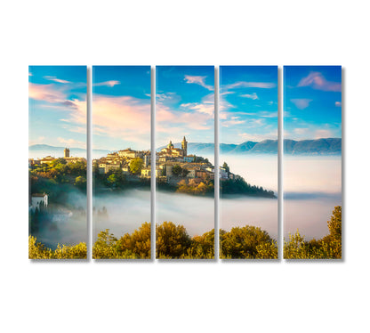 Trevi Village in Foggy Morning Perugia Umbria Italy Canvas Print-Canvas Print-CetArt-5 Panels-36x24 inches-CetArt