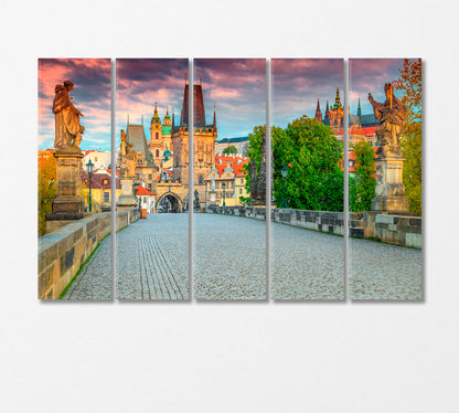 Old Town Tower and Charles Bridge Prague Canvas Print-Canvas Print-CetArt-5 Panels-36x24 inches-CetArt