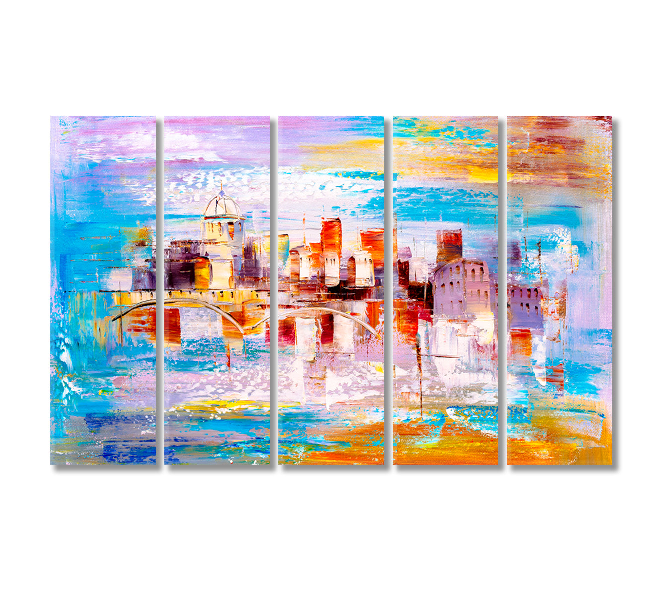 Prague Czech Republic Abstract Multicolor Skyline Canvas Print-Canvas Print-CetArt-5 Panels-36x24 inches-CetArt