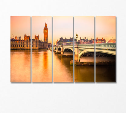 Big Ben House of Parliament and Westminster Bridge London Canvas Print-Canvas Print-CetArt-5 Panels-36x24 inches-CetArt