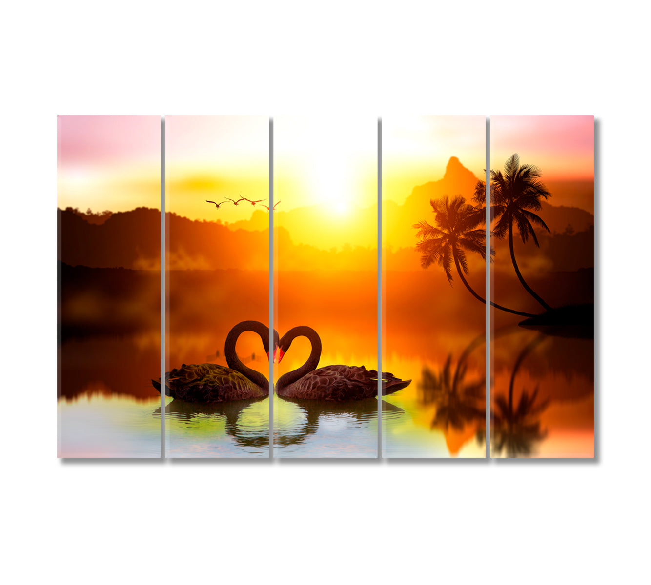 Pair of Black Swans in Heart Shape Canvas Print-Canvas Print-CetArt-5 Panels-36x24 inches-CetArt