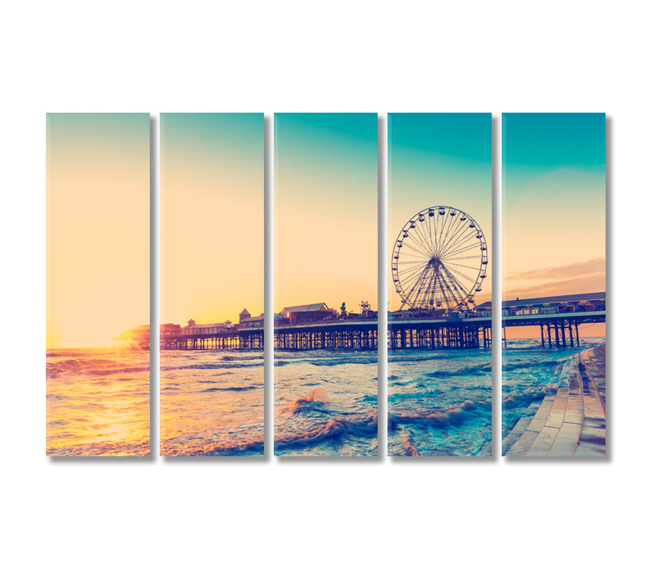 Blackpool Central Pier with Ferris Wheel Lancashire England Canvas Print-Canvas Print-CetArt-5 Panels-36x24 inches-CetArt