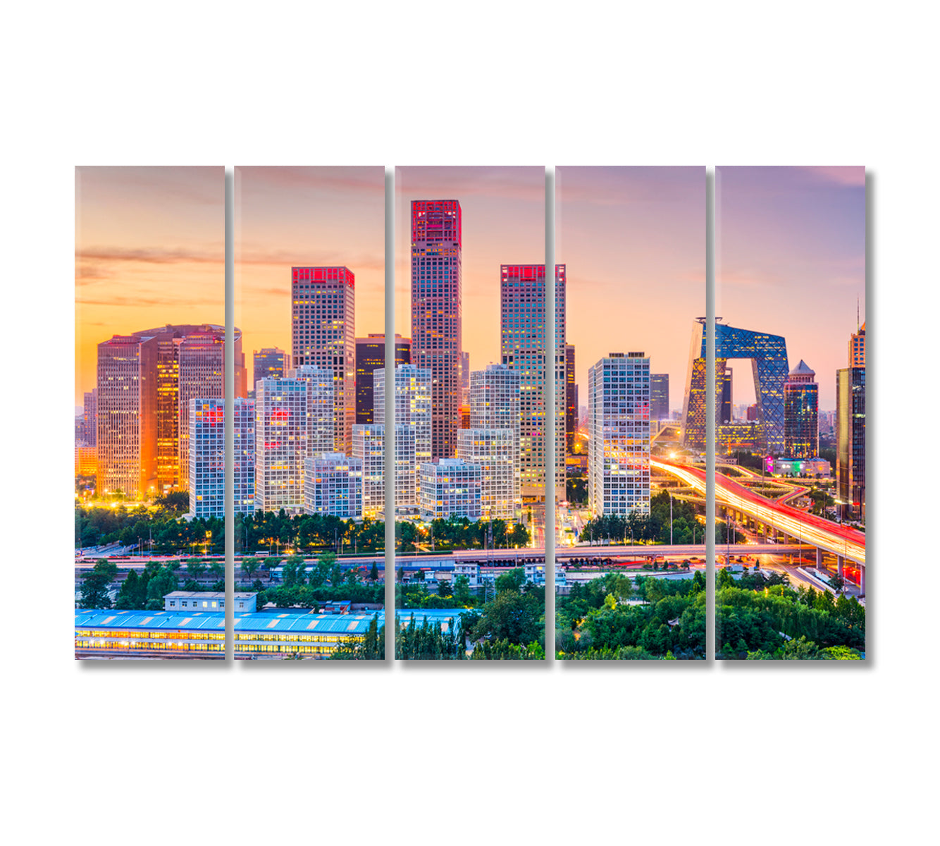 Beijing City Skyline at Dusk Canvas Print-Canvas Print-CetArt-5 Panels-36x24 inches-CetArt