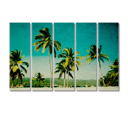 Tropical Beach with Palm Trees Canvas Print-Canvas Print-CetArt-5 Panels-36x24 inches-CetArt