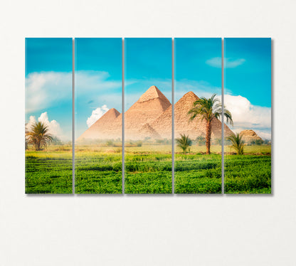 Egyptian Pyramids at Foggy Morning Canvas Print-Canvas Print-CetArt-5 Panels-36x24 inches-CetArt