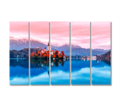 Church on Island Lake Bled Slovenia Canvas Print-Canvas Print-CetArt-5 Panels-36x24 inches-CetArt